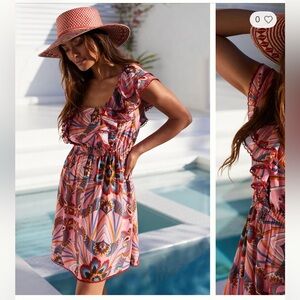 EUC FARM Rio Pink Floral Scarf Arara Swim Coverup Dress Large Mini